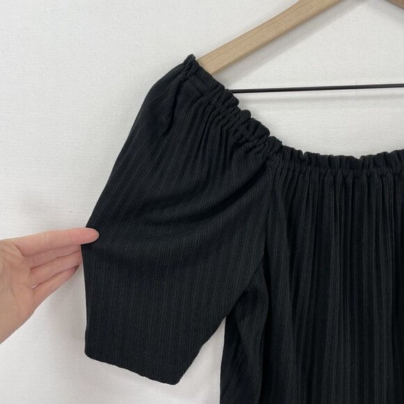 Madewell Shirt Women Small Black Textured Knit Off The Shoulder Boho Coastal NEW - Picture 4 of 13